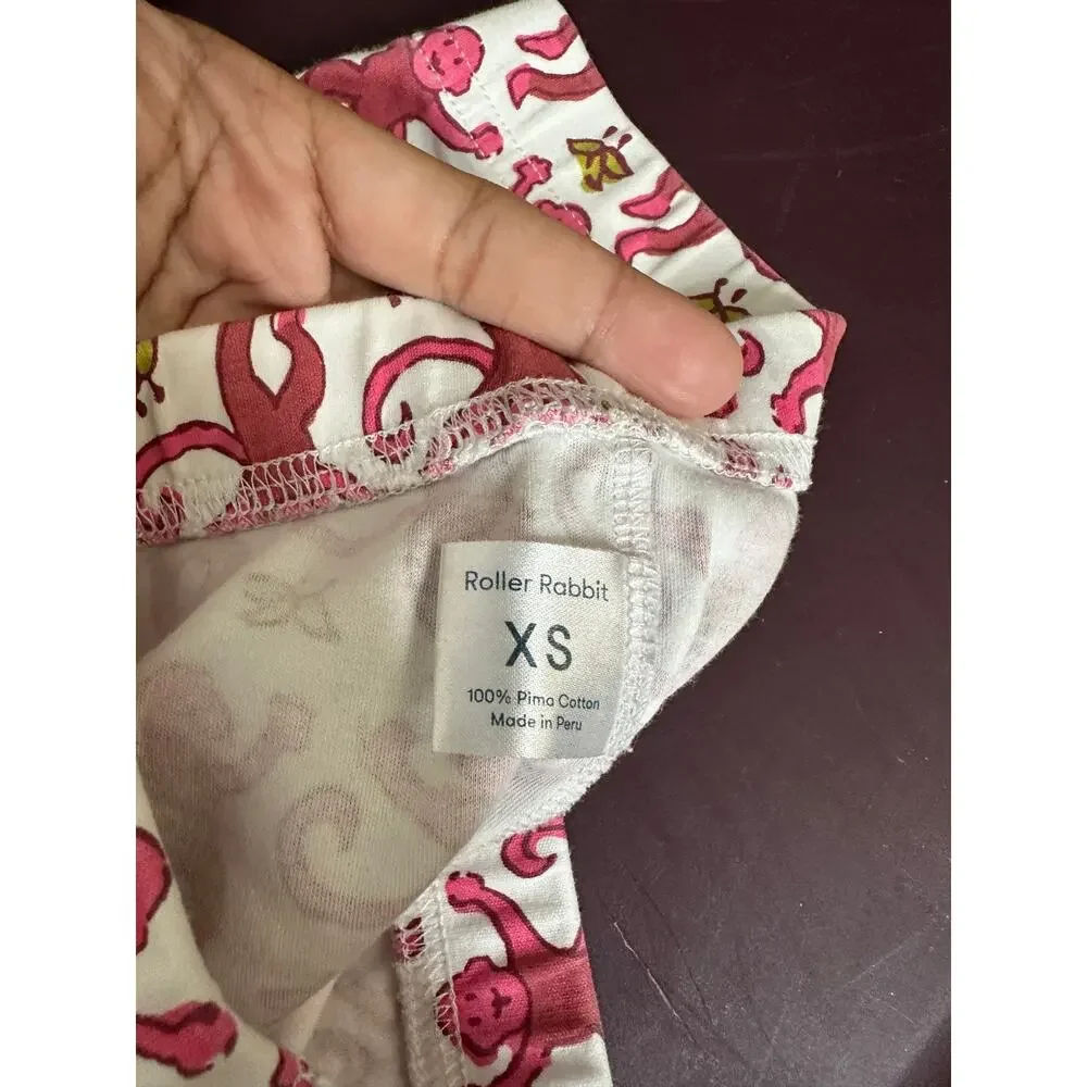 Roller Rabbit Pink Monkey Pajama Pants Womans XS 100% Pima Cotton Made in Peru